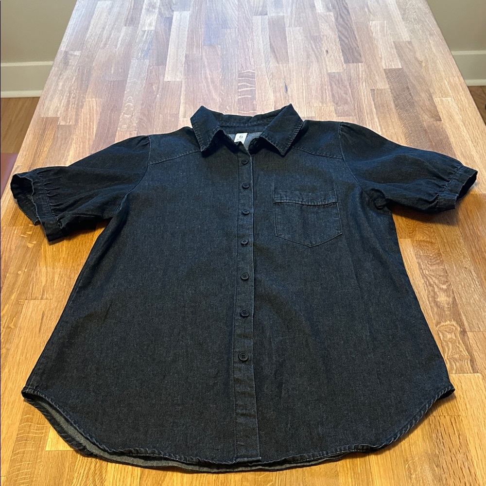 Black Denim Button-Up Shirt, NWOT